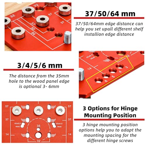 7 Holes Shelf Pin Jig and Hinge Jig, 1/4 Inch and 5mm