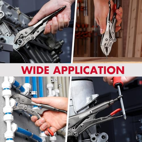 ARROW 7" Curved Jaw Locking Pliers with Screw Extractor | CR-MO Steel Pliers, Adjustable Screw, One-Hand Release, Anti-Slip Handle - size: 7 inch
