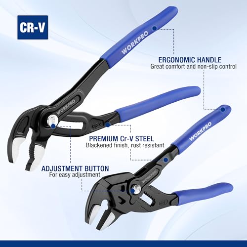 WORKPRO 2 PCS 7-Inch Pliers Wrench & 10-Inch Groove Joint Pliers Set, CR-V - size: 7 inch & 10 inch