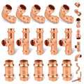 (wdaisy 15 Pack) Copper Press Fittings Kit – 1/2 Inch Tee, Elbow & Coupling, Press Compatible Copper Plumbing Fittings, Lead-Free, for Potable Water - size: 1/2" Combo Kit - 15P