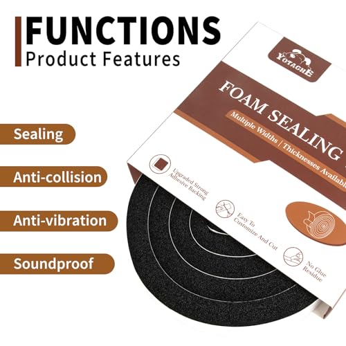 Yotache Open Cell Foam Air Conditioner Weather-Strip Seal Tape 2"x1" | Thick Adhesive with High Resilience Foam Cushion Strip, 6.5 Feet Long - size: (2"×1") 6.5FT