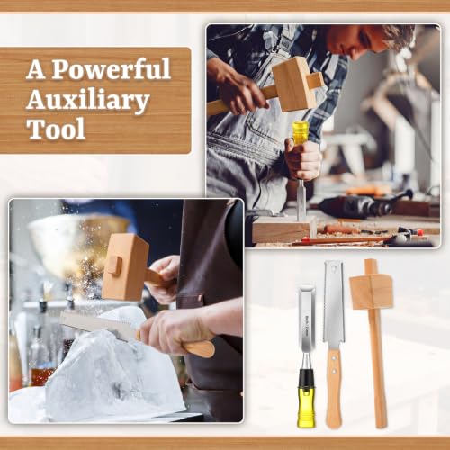 8 Pcs Woodworking Tools Set, Includes 6 Pcs Wood Chisel CR-V Steel Beveled Blades (1/4", 1/2", 3/4", 1", 1 1/4", 2"), Solid Beech Wood Mallet & SK5 Double-Edged Hand Saw for Carpenter DIY