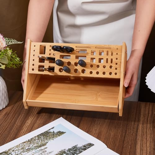 DICOSMETIC 1Set Wood Screwdriver Organizer 12.28x6.69x6.89 Inch Screwdriver Storage Rack Desktop Hand Tool Stand Repair Tool Storage Holder 53 Slots Workbench Rack for Hammer Wrench