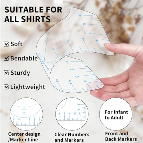 5Pack Tshirt Ruler Guide for Vinyl Alignment, T Shirt Rulers to Center Designs, PVC Measurement Template, Sewing Supplies Accessories Tools for Cricut Heat Press Transfer Vinyl （Blue） - style: Tshirt Ruler-5-Blue