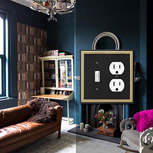 Pearled Frame Decorative Wall Plate Switch Plate Outlet Cover (Toggle/Duplex, Black & Dark Golden) - style: Toggle/Duplex