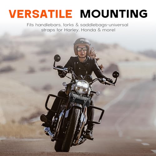 Rogierra 7.9L Motorcycle Metal Skull Tool SaddleBags Front Fork Handlebar Bag PU Leather Sissybar Storage Pouch Compatible with Harley Bikes - style: Metal Skull Emblem With Rivet Detail