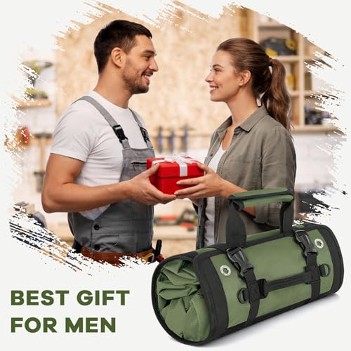 ANILD 13 Inch Regular Long Tool Bag Roll Up, Roll Up Tool Bag Organizer - color: Green, size: Regular