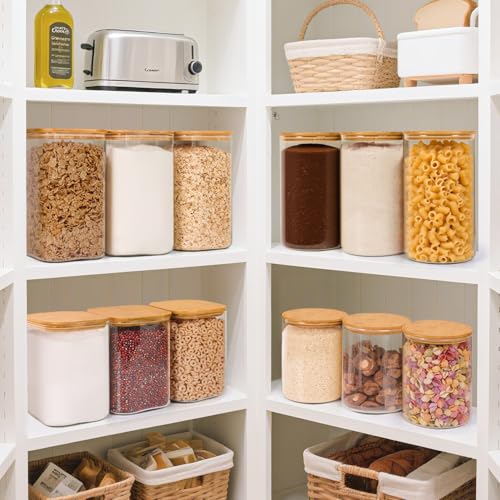 ComSaf Flour Sugar Storage Containers 4 Qt, Set of 2 Glass Flour Container | 1 Gallon Large Glass Storage Containers, 15cm Extra Wide Mouth Canisters, Easy Clean and Scoop, 4.4lb Flour Jar, BPA Free - size: 4Qt*2
