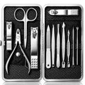 Manicure Set, Stainless Steel Nail Clipper Set with Luxurious Travel Case - color: Silver and Black