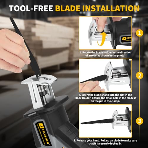 JEXUGK Reciprocating Saw, 21V Cordless Brushless Sawsall with 2 x 4.0Ah battery, 3500 SPM Variable Speed Zaw Saw with 12 Blades, Power Sierra Recíproca Tool‑Free Blade Change for Wood Metal PVC