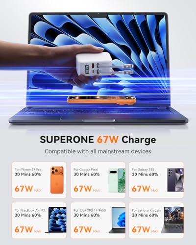 SUPERONE 67W Retractable Charger Fast Charging & Dual Nylon Braided Cables