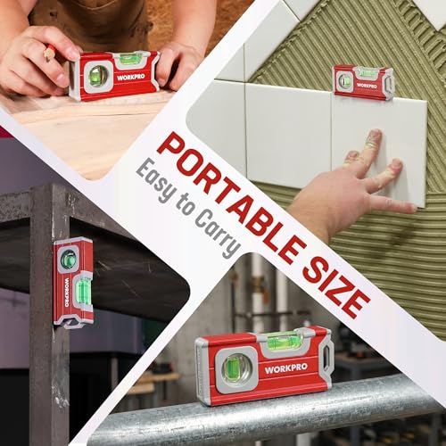 WORKPRO 4-1/2 Inch Mini Magnetic Pocket Level, Aluminum Alloy, Red - color: Red