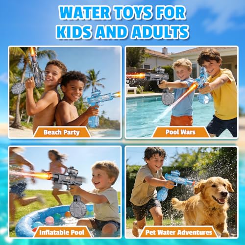 6pcs Electric Water Gun for Kids Adults, Auto Squirt Gun with Flashing Muzzle, 26FT Range, Leak-Proof Rechargeable Water Blaster for Summer Pool Beach Water Fights (3 Black+3Blue) - style: 6-Pack