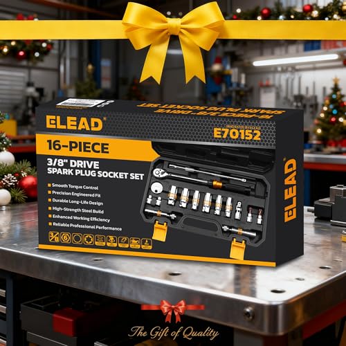 ELEAD 16-Piece Spark Plug Socket Set, 3/8" Drive Swivel Magnetic Spark Plug Removal Tool Kit with Torque Wrench (5–45 lb-ft), E-Torx & Torx Bit Sockets, Extensions & Universal Joint - size: 16-Piece Spark Plug Socket Set