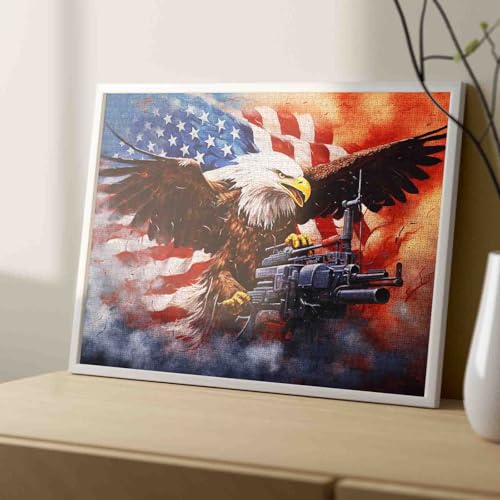 American Flag War Gun Art Jigsaw Puzzles for Adults 1000 Pieces,Bald Eagle Spreading Wings Jigsaw Puzzle 20 x 27 in 4th of July DIY Puzzles Family Challenging Perfect for Game Nights - color: Artwork-16