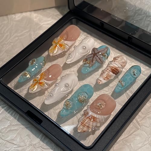 Medium Press On Nails - Handmade 3D False Nails Long Almond 10 Pcs ReusableABS Material Finger Painting Nail Tip French Salon Design- M size - color: Bow, size: M