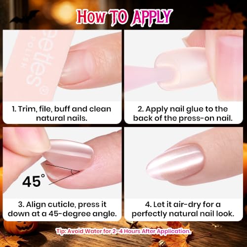 Beetles Cat Eye Press On Nails Short Almond, 32PCS, Pumpkin Spice Halloween - color: 3A - Burnt Caramel - S