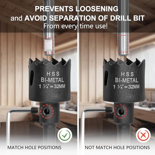 1-1/4 Inch Hole Saw with 9.1mm Triangle Shank Arbor, JTemgle Bi-Metal Hole Saw Heavy Duty Hole Cutting Tool for Cornhole Boards, Recessed Lights, Wood, Plastic, Drywall & Soft Metal - size: 1-1/4", 24mm Cutting Depth