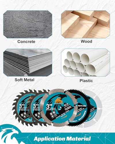 3 Inch Compact Circular Saw Blade Set, Multi-Material Cut for Wood, Plastic, Metal, Concrete Cutting, 10mm Arbor - 5 Pack - size: Set 4