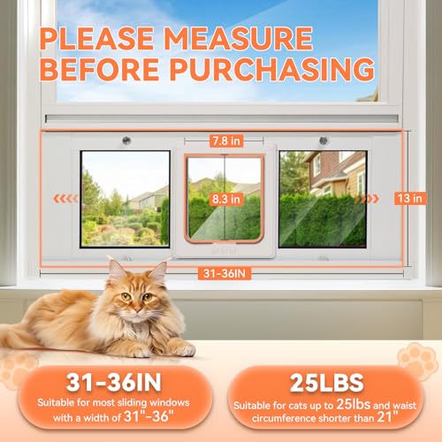 LIBBEPET Window Cat Door, Adjustable Window Width 31"-36", Large - size: Fit 31"-36" Window