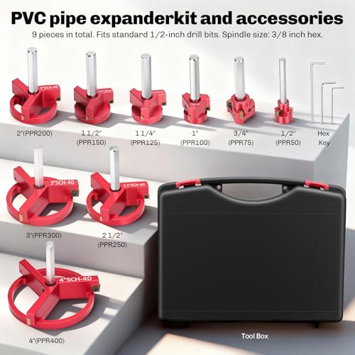 PVC Pipe Reamer, 9Pcs Pipe Reamer for SCH40, Includes 1/2 inch, 3/4 inch, 1 inch, 1-1/4inch, 1-1/2inch, 2inch, 2-1/2inch, 3inch, 4inch Head Aluminum with 2 Blades PVC Fitting Saver - size: JD-9PCS-XK