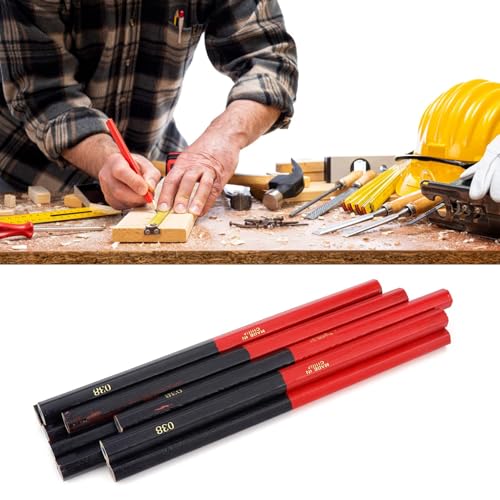 Carpenters Pencil 10Pcs,Hex 2‑Head Red Blue Round Wire Carpenters Pencils with Thickened Core, Woodworking Construction Pencils for Marking Drawing Writing(6.9in)