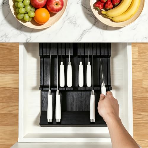 Utoplike Bamboo In-Drawer Knife Block Organizer, Drawer Knife Holder Black - color: Black, size: 16 Holder