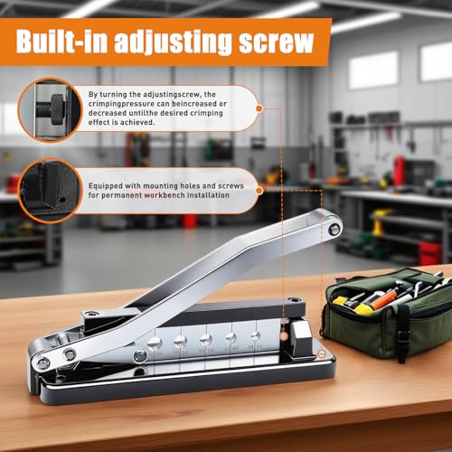 Heavy Duty Bench Hose Crimper Kit with 100 Ferrules (50x 0.593" ID& 50x 0.625" ID) - for 1/4", 5/16", 3/8" PVC, Rubber & Air Hoses Crimping Tool, Portable Torch Hose Repair Kit