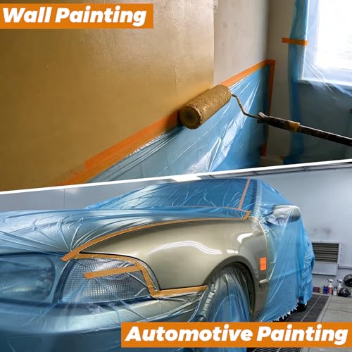 ASelected 6 Roll Pre-Taped Masking Film, 43' x 65'' Painters Plastic Roll with Painters Tape and Plastic sheeting, PE Masking Film for Walls, Cars, Carpets