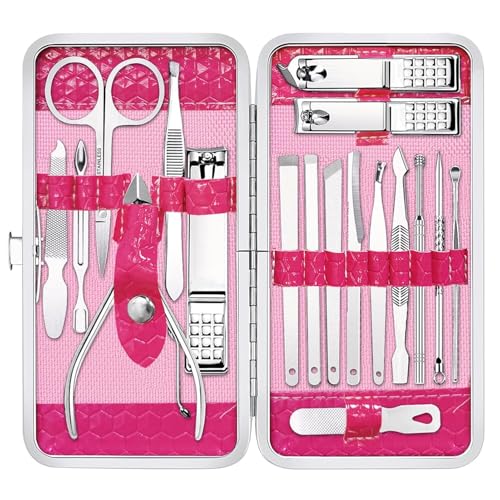 Yougai Manicure Set, Beige, 18Pcs Stainless Steel Nail Clippers - color: Pink