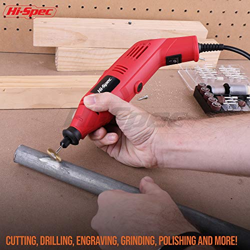 Hi-Spec 130W Corded Power Rotary Multi Tool Kit with Dremel Compatible Bit - color: Red