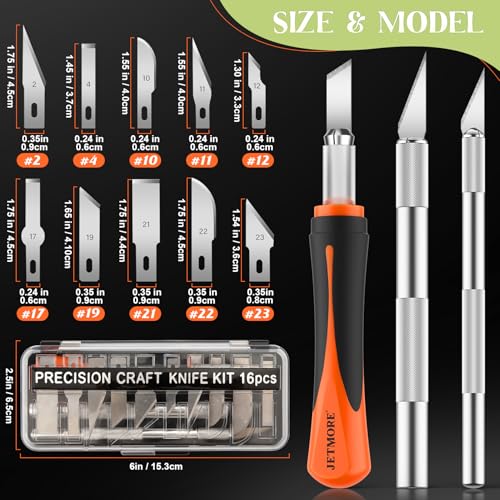 JETMORE 16 Pcs Exacto Knife, Craft Knives with 13 SK5 Steel Blades for Art - color: Orange-16pcs