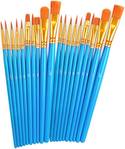 Paint Brushes Bulk, 20 Pcs Nylon Hair Paint Brushes for Acrylic Painting, Craft Paint Brushes Set for Kids Watercolor Face Canvas Detail Painting (Blue) - color: Blue