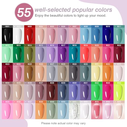 JODSONE Gel Nail Polish Kit 60 PCS with U V Light Soak off Base Top Coat 55 Shine Colors Gel Nail Kit Bright and Dark Brown Wine Red Series Manicure Set for Women and Girls - color: B17