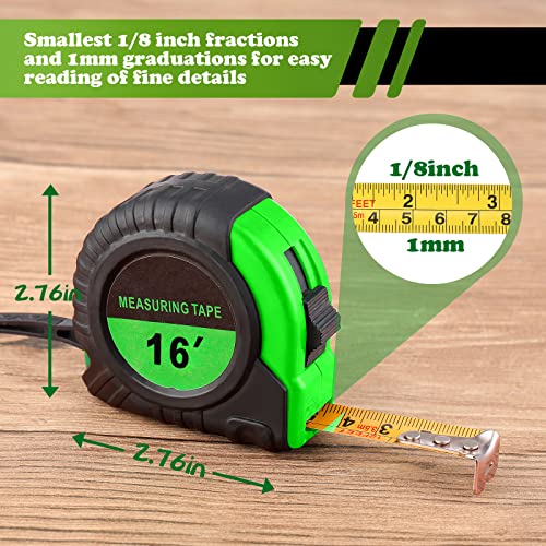 Yunsailing 15 Pack Tape Measure Bulk 16 Feet Retractable Measuring Tape Small Measure Easy Read with Fractions 1/8 Measurement(Green) - color: Green