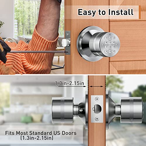 Keyless Entry Door Lock, Door Knob with Keypad, Smart Code Door Lock, Mute Mode, Passage Function, Easy to Install, Satin Nickel - size: Satin Nickel 1 Pack