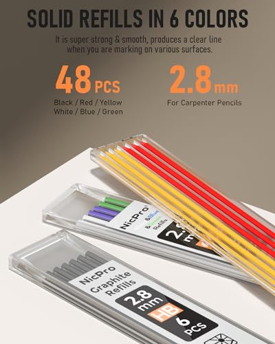 Nicpro 6 Pack Carpenter Pencil with Sharpener, Mechanical Carpenter Pencils - color: Black,Red,Yellow,Green,Blue,Orange, size: 6 Pack