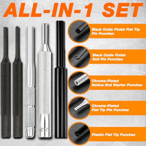 BESTNULE 24pc Punch Set and Hammer, Roll Pin Punch Set & Tweezers & Wipes - size: 24-piece set