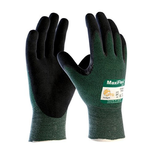 MaxiFlex Cut 34-8743 Cut Resistant Nitrile Coated Work Gloves with Green Knit Shell and Premium Nitrile Coated - size: Large