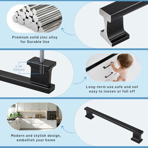 KNOBWELL 6 Pack Matte Black Solid Cabinet Pulls 6-3/10 Inch(160mm) Hole Center Kitchen Cabinet Handles,Cabinet Hardware for Cupboard Drawer Pulls - color: Matte Black, size: Hole Center：6-3/10 inch（160mm）