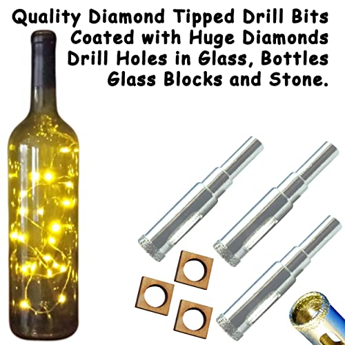 1/2" Diamond Drill Bit for Glass Bottles - Kit Includes Drill Guide for Straight Holes - size: 13mm 1/2" 3 Pack