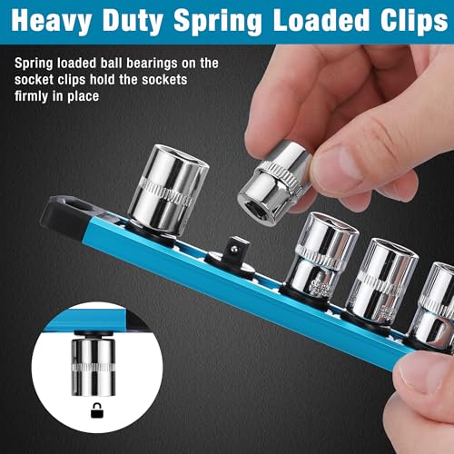 WORKPRO Magnetic Socket Organizer, Heavy Duty 1/4-Inch Drive Socket Rail - color: Sky Blue, size: 1/4" DR
