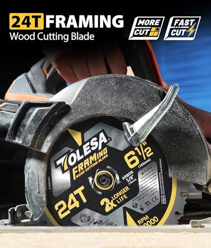 TOLESA 6 1/2 Circular Saw Blades, 24T for Wood and Plywood, 3-Pack - size: 6-1/2'', style: 24T