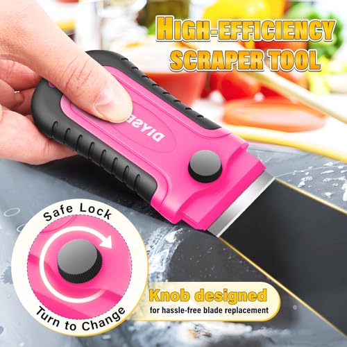 DIYSELF 2 Pack Razor Scrapers with 30 Extra Razor Blades, Stove Top Cleaner - color: Pink, size: 2 Pack