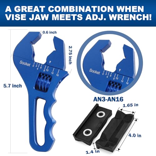 AN Fittings Wrench 3AN-16AN Adjustable AN Wrench Lightweight Aluminum,Compact Size,Blue (With Nylon 4" Vise Jaws Pads) - color: Blue, size: Small