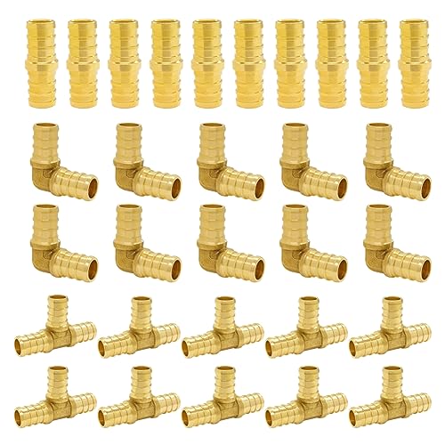 Hooshing 30 Pack 1/2" PEX Fitting Combo, Straight Coupling, Elbow, Tee Set - size: 1/2" 3 Size 30PCS