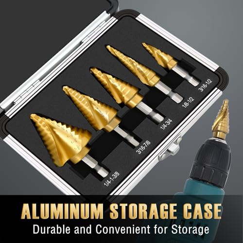 Step Drill Bit Set - 5PCS Titanium HSS Step Bit with Two Spiral Flutes - color: 5Pcs Spiral Set