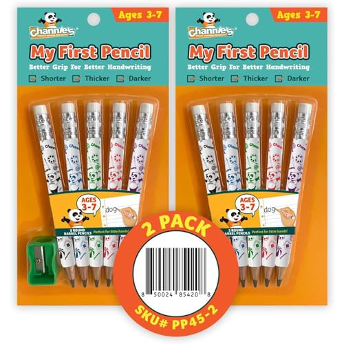 Channie's My First Pencil, Easy-to-Hold Jumbo Pencils for Preschoolers, Kindergarteners & 1st Graders, White Wooden 2B Fat Pencils for Kids Ages 3-7, 2 Pack (5 Each) + Sharpener - style: White Panda, Ages 3-7 (5 Pencils Each) 2-Pack
