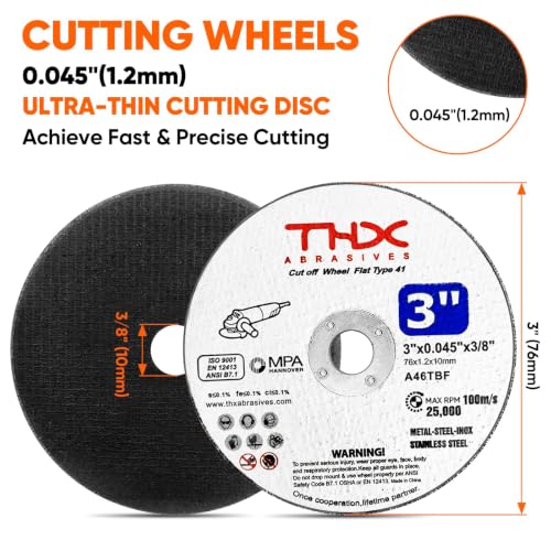 THX 3 Inch Cut Off Wheel,Long-Lasting Thin Cutting Wheel,60 Pack - size: 3" x 0.045" x 3/8"