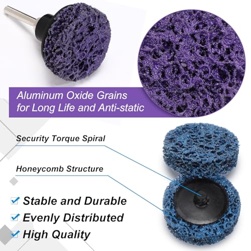 Macarrie 150 Pcs 2 Inch Surface Conditioning Sanding Discs, Diamond | Quick Change Fine Medium Coarse Sanding Pads Die Grinder Accessories for Surface Strip Grind Polish Burr Finish - color: black,blue,purple